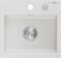 Mexen Milo гранитна мивка 1-коморова 435 x 410 mm, бяла, хромиран сифон - 6505441000-20