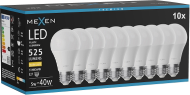 Mexen Nova 10x LED крушка E27, A60, 5W, Топла - 3000K, 525 lm - L100-E27-0530-01x10