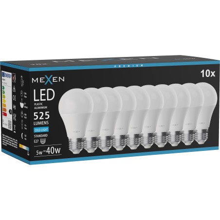 Mexen Nova 10x LED крушка E27, A60, 5W, Студена - 6500K, 525 lm - L100-E27-0565-01x10