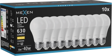 Mexen Nova 10x LED крушка E27, A60, 6W, топло - 3000K, 630 lm - L100-E27-0630-01x10