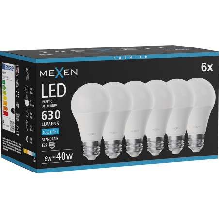 Mexen Nova 10x LED крушка E27, A60, 6W, Студена - 6500K, 630 lm - L100-E27-0665-01x10