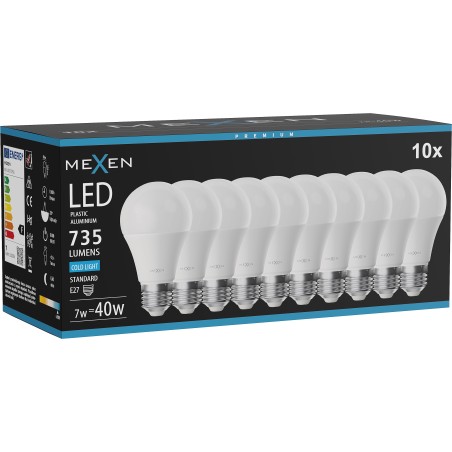 Mexen Nova 10x LED крушка E27, A60, 7W, Студена - 6500K, 735 lm - L100-E27-0765-01x10