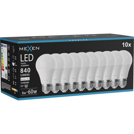 Mexen Nova 10x LED крушка E27, A60, 8W, Неутрална - 4000K, 840 lm - L100-E27-0840-01x10