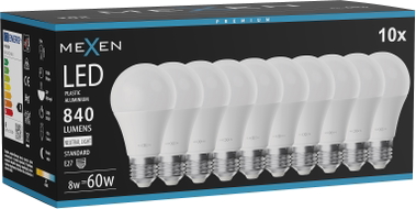 Mexen Nova 10x LED крушка E27, A60, 8W, Неутрална - 4000K, 840 lm - L100-E27-0840-01x10