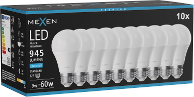 Mexen Nova 10x LED крушка E27, A60, 9W, студена - 6500K, 945 lm - L100-E27-0965-01x10