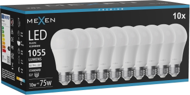 Mexen Nova 10x LED крушка E27, A60, 10W, Неутрална - 4000K, 1055 lm - L100-E27-1040-01x10