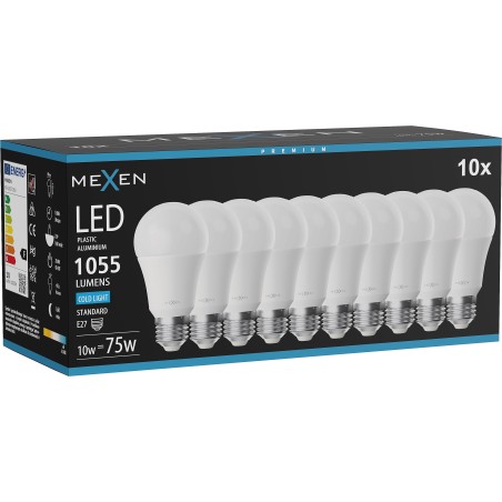 Mexen Nova 10x LED крушка E27, A60, 10W, Студена - 6500K, 1055 lm - L100-E27-1065-01x10
