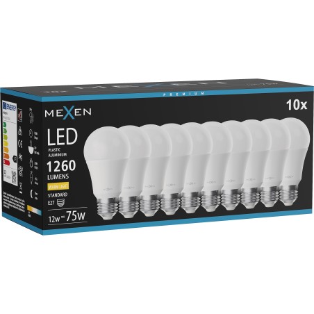 Mexen Nova 10x LED крушка E27, A60, 12W, Топло - 3000K, 1260 lm - L100-E27-1230-01x10
