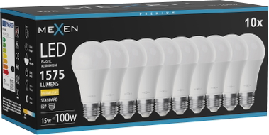 Mexen Nova 10x LED крушка E27, A60, 15W, Топло - 3000K, 1575 lm - L100-E27-1530-01x10