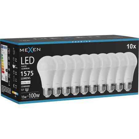 Mexen Nova 10x LED крушка E27, A60, 15W, Неутрална - 4000K, 1575 lm - L100-E27-1540-01x10