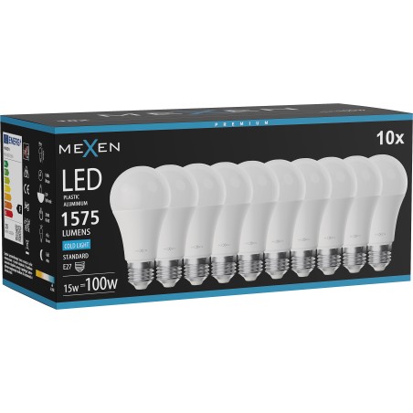 Mexen Nova 10x LED крушка E27, A60, 15W, Студена - 6500K, 1575 lm - L100-E27-1565-01x10