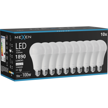 Mexen Nova 10x LED крушка E27, A70, 18W, Неутрална - 4000K, 1890 lm - L100-E27-1840-01x10