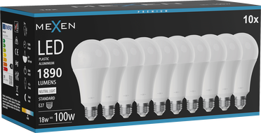 Mexen Nova 10x LED крушка E27, A70, 18W, Неутрална - 4000K, 1890 lm - L100-E27-1840-01x10