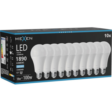 Mexen Nova 10x LED крушка E27, A70, 18W, Студена - 6500K, 1890 lm - L100-E27-1865-01x10
