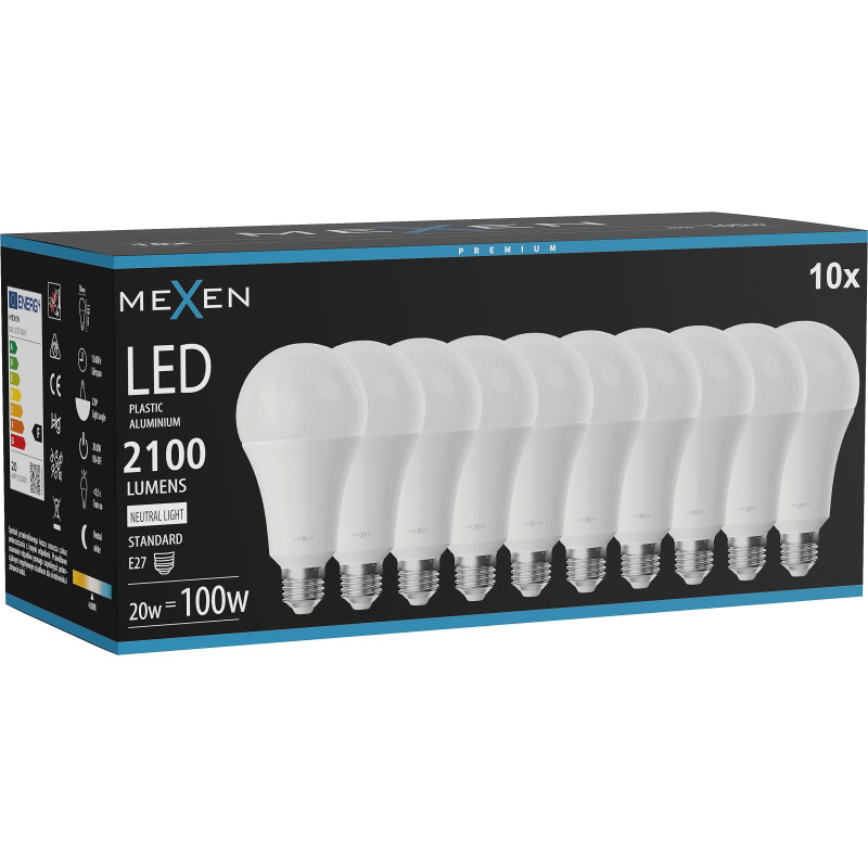 Mexen Nova 10x LED крушка E27, A70, 20W, Неутрална - 4000K, 2100 lm - L100-E27-2040-01x10
