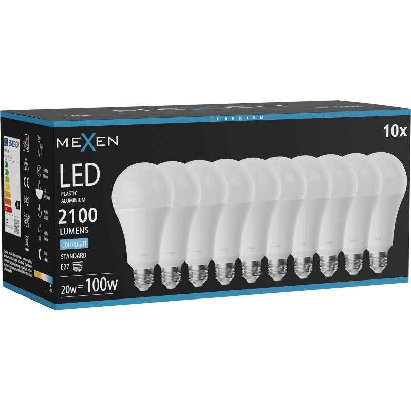 Mexen Nova 10x LED крушка E27, A70, 20W, Студена - 6500K, 2100 lm - L100-E27-2065-01x10