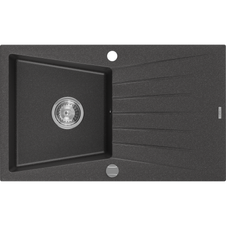 Mexen Cesar градинен мивка 1-камерен с отцедник 775 x 470 mm, черен с пръски, хром сифон - 6514771010-76