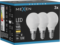 Mexen Nova 3x LED крушка E14, G45, 1W, Топла - 3000K, 105 lm - L101-E14-0130-01x03