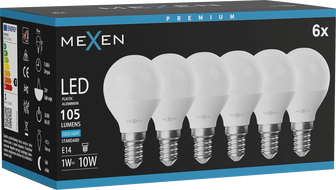 Mexen Nova 6x LED крушка E14, G45, 1W, Студена - 6500K, 105 lm - L101-E14-0165-01x06