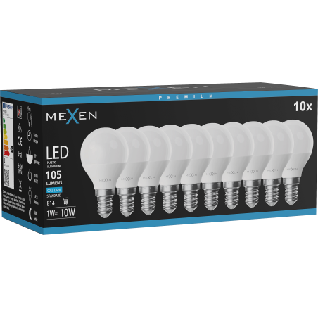 Mexen Nova 10x LED крушка E14, G45, 1W, Студена - 6500K, 105 lm - L101-E14-0165-01x10