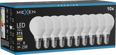Mexen Nova 10x LED крушка E14, G45, 3W, Топла - 3000K, 315 lm - L101-E14-0330-01x10