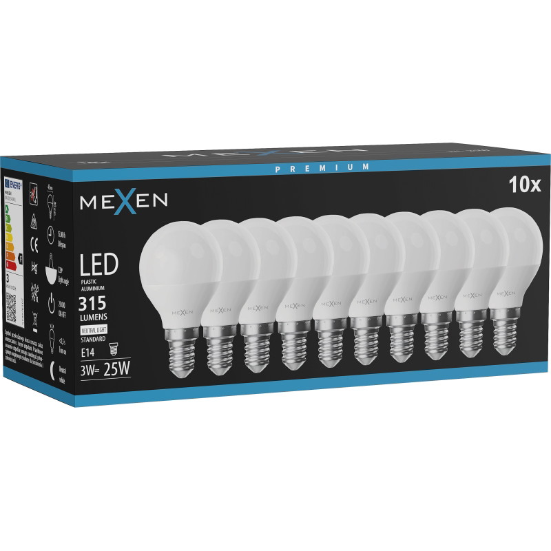 Mexen Nova 10x LED крушка E14, G45, 3W, неутрална - 4000K, 315 lm - L101-E14-0340-01x10