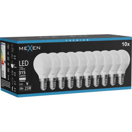 Mexen Nova 10x LED крушка E14, G45, 3W, неутрална - 4000K, 315 lm - L101-E14-0340-01x10