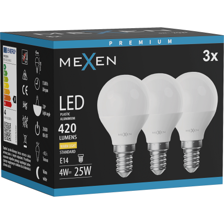 Mexen Nova 3x LED крушка E14, G45, 4W, Топла - 3000K, 420 lm - L101-E14-0430-01x03