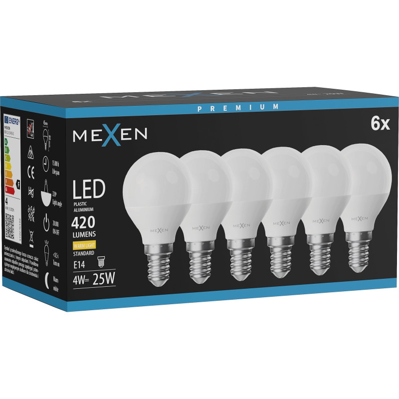 Mexen Nova 6x LED крушка E14, G45, 4W, Топла - 3000K, 420 lm - L101-E14-0430-01x06