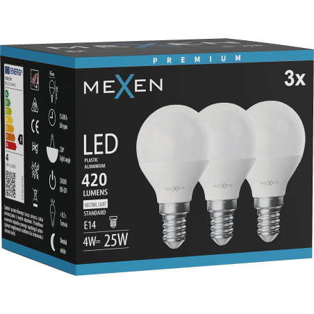 Mexen Nova 3x LED крушка E14, G45, 4W, Неутрална - 4000K, 420 lm - L101-E14-0440-01x03