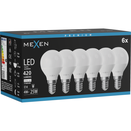 Mexen Nova 6x LED крушка E14, G45, 4W, Неутрална - 4000K, 420 lm - L101-E14-0440-01x06