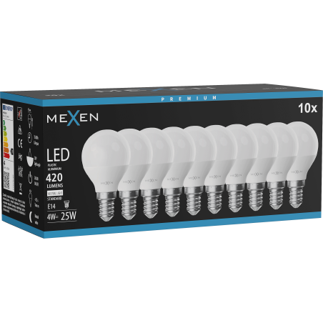Mexen Nova 10x LED крушка E14, G45, 4W, неутрална - 4000K, 420 lm - L101-E14-0440-01x10