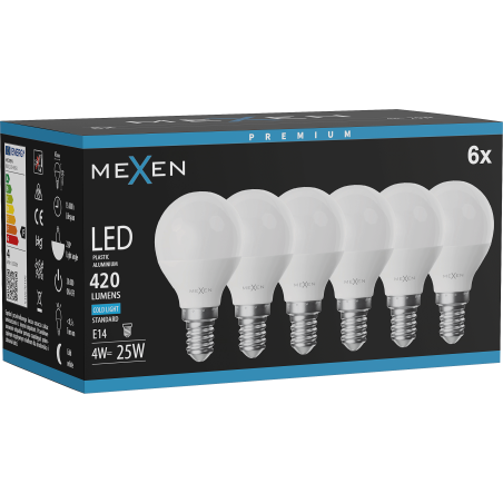 Mexen Nova 6x LED крушка E14, G45, 4W, Студена - 6500K, 420 lm - L101-E14-0465-01x06