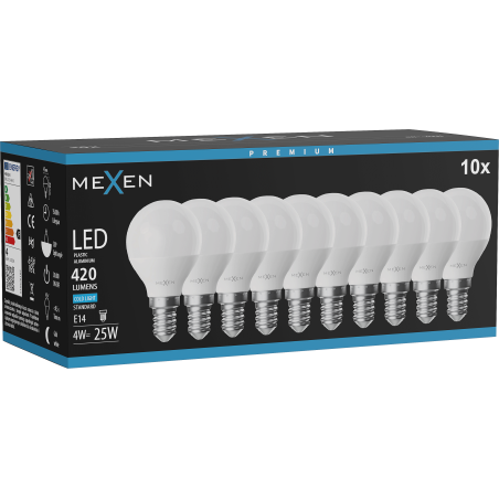 Mexen Nova 10x LED крушка E14, G45, 4W, Студена - 6500K, 420 lm - L101-E14-0465-01x10