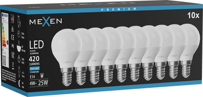 Mexen Nova 10x LED крушка E14, G45, 4W, Студена - 6500K, 420 lm - L101-E14-0465-01x10