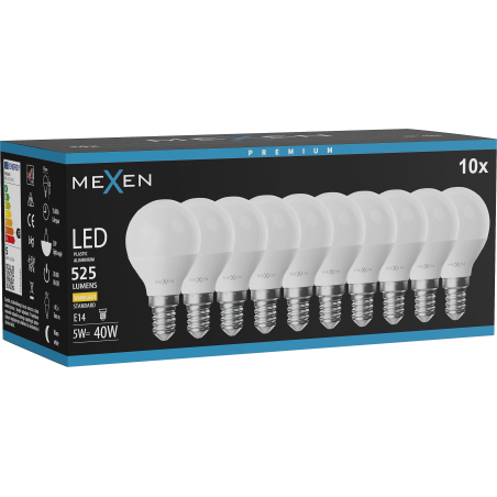 Mexen Nova 10x LED крушка E14, G45, 5W, Топла - 3000K, 525 lm - L101-E14-0530-01x10