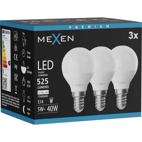 Mexen Nova 3x LED крушка E14, G45, 5W, Неутрална - 4000K, 525 lm - L101-E14-0540-01x03