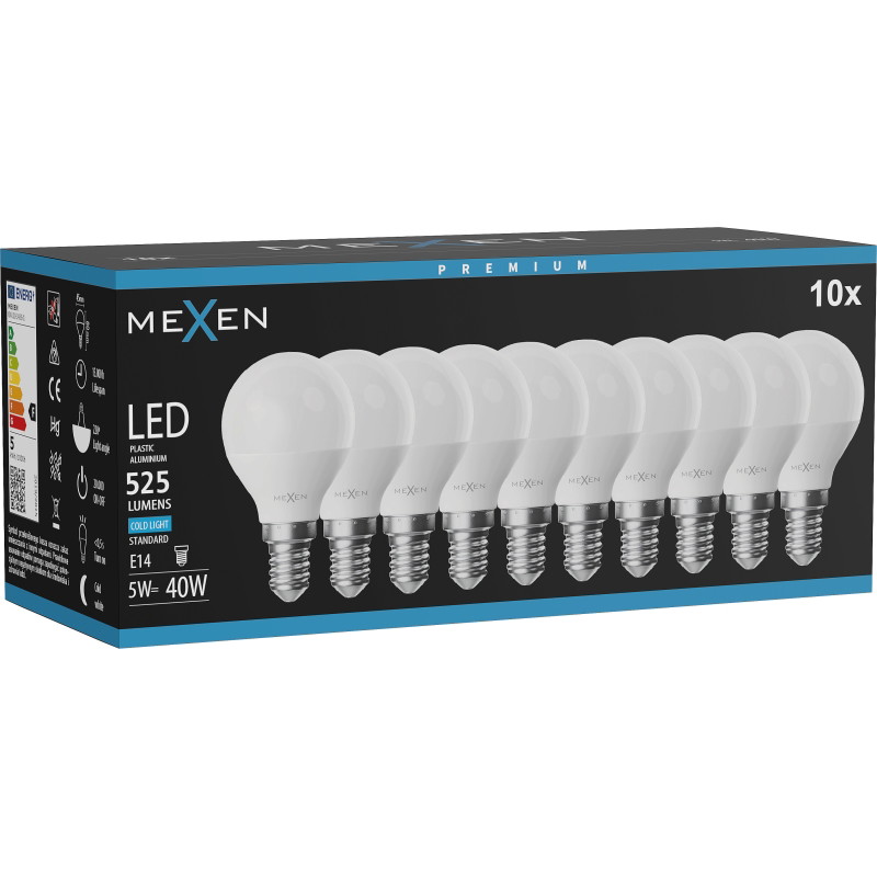 Mexen Nova 10x LED крушка E14, G45, 5W, Студен - 6500K, 525 lm - L101-E14-0565-01x10