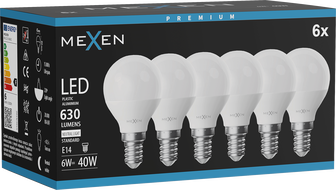 Mexen Nova 6x LED крушка E14, G45, 6W, Неутрална - 4000K, 630 lm - L101-E14-0640-01x06