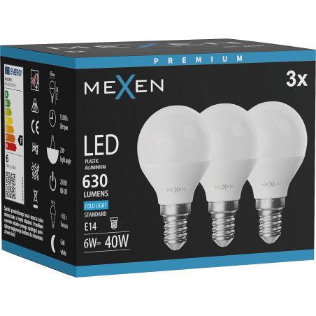 Mexen Nova 3x LED крушка E14, G45, 6W, Студена - 6500K, 630 lm - L101-E14-0665-01x03