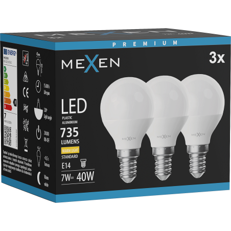 Mexen Nova 3x LED крушка E14, G45, 7W, Топла - 3000K, 735 lm - L101-E14-0730-01x03