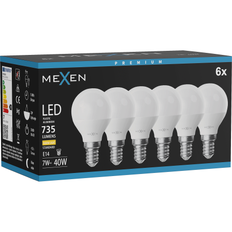 Mexen Nova 6x LED крушка E14, G45, 7W, Топла - 3000K, 735 lm - L101-E14-0730-01x06