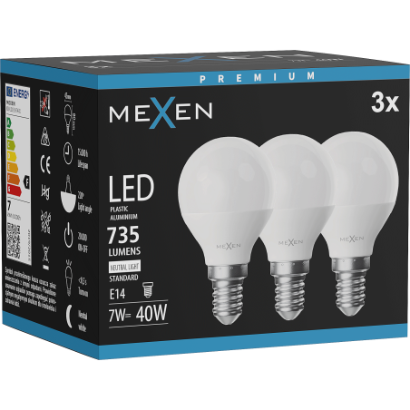 Mexen Nova 3x LED крушка E14, G45, 7W, Неутрална - 4000K, 735 lm - L101-E14-0740-01x03