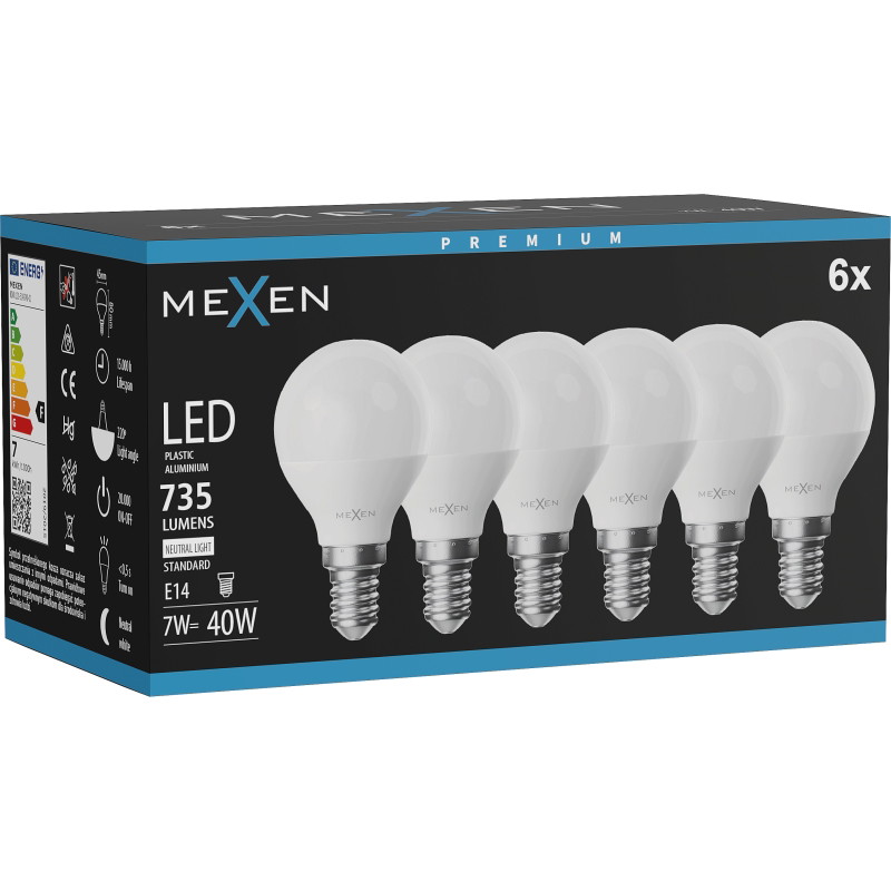 Mexen Nova 6x LED крушка E14, G45, 7W, Неутрална - 4000K, 735 lm - L101-E14-0740-01x06