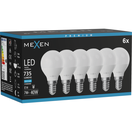 Mexen Nova 6x LED крушка E14, G45, 7W, Студена - 6500K, 735 lm - L101-E14-0765-01x06