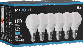 Mexen Nova 6x LED крушка E14, G45, 7W, Студена - 6500K, 735 lm - L101-E14-0765-01x06