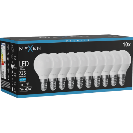 Mexen Nova 10x LED крушка E14, G45, 7W, Студено - 6500K, 735 lm - L101-E14-0765-01x10