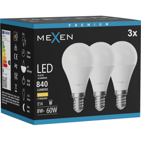 Mexen Nova 3x LED крушка E14, G45, 8W, Топла - 3000K, 840 lm - L101-E14-0830-01x03