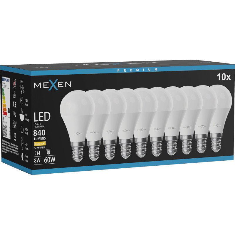 Mexen Nova 10x LED крушка E14, G45, 8W, Топла - 3000K, 840 lm - L101-E14-0830-01x10
