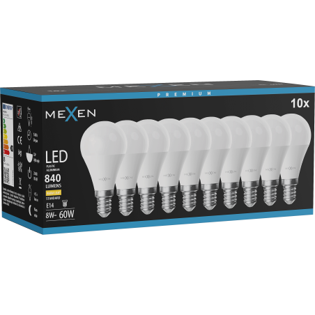 Mexen Nova 10x LED крушка E14, G45, 8W, Топла - 3000K, 840 lm - L101-E14-0830-01x10